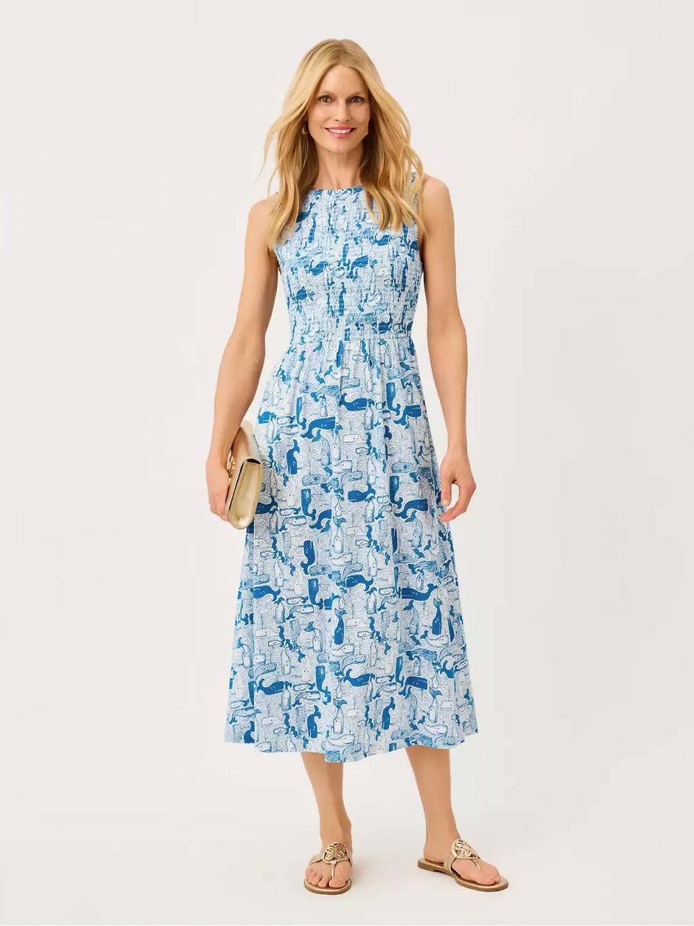 Lilly Pulitzer Blue and White Printed Sleeveless Maxi Dress Thar She Blows